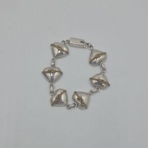 Vintage Taxco Mexico Sterling Silver Rope Tied Puffy Heart Link Bracelet